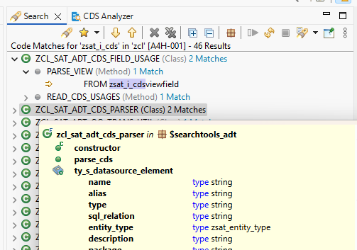 Element information on search result node